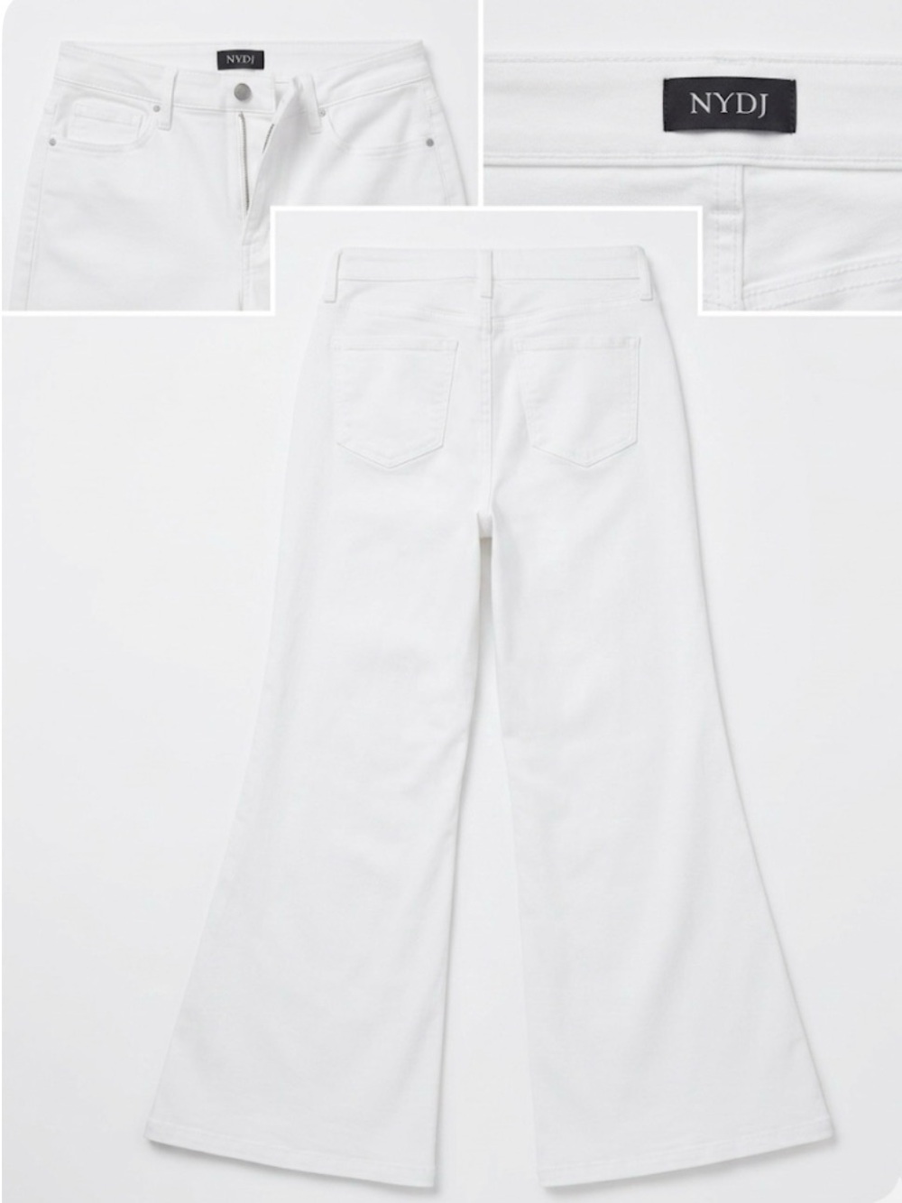 NYDJ Mía Palazzo White Wide-Leg Flare High-Rise Jeans Lift Tuck Size 8